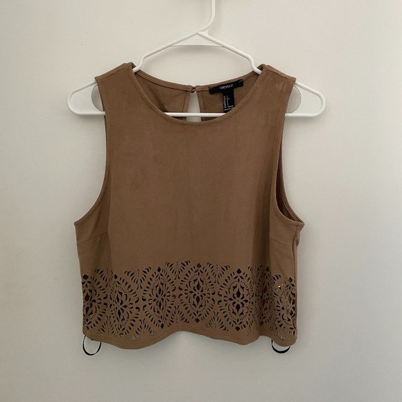 Forever 21 Suede Cropped Tank Top With Laser Cut Outs - Picture 1 of 3
